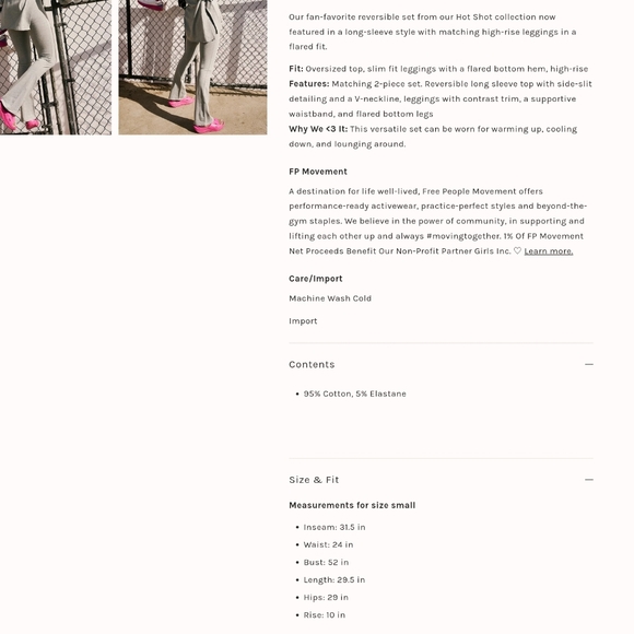 FREE PEOPLE Hot Shot Reversible Long Sleeve Set NWT - SMALL - Picture 7 of 8